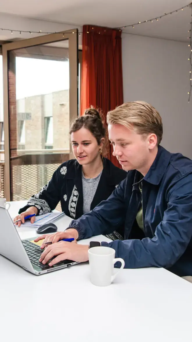 Hotel Management - studenten werken laptop