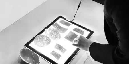 Architectural Crafts - student bekijkt werk op lichtbak